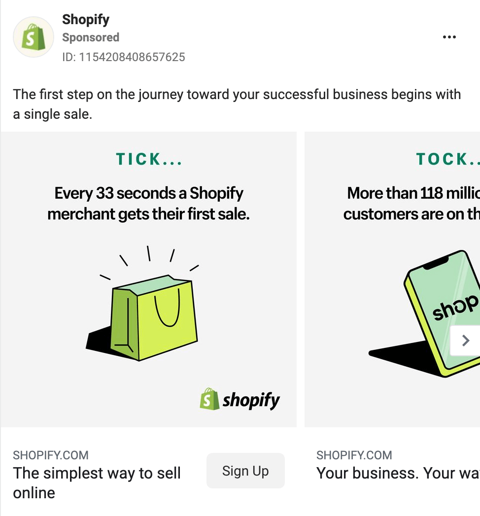 obrázok kolotočovej reklamy na Facebooku zo služby Shopify