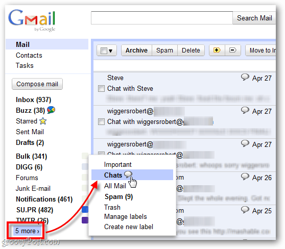 nájsť staré zaznamenané rozhovory v Gmaile