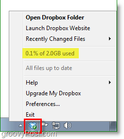 Snímka Dropbox - horná ikona ikony na paneli úloh systému Dropbox