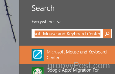 hľadať a spúšťať centrum Microsoftu pre myši a klávesnice