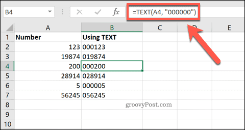 Používanie TEXTU v Exceli na pridanie úvodných núl