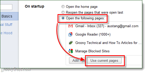 Zoznam vlastných stránok pri spustení prehliadača Chrome