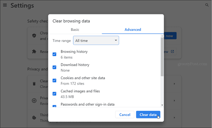 vymazať údaje prehliadania prehliadača Chrome