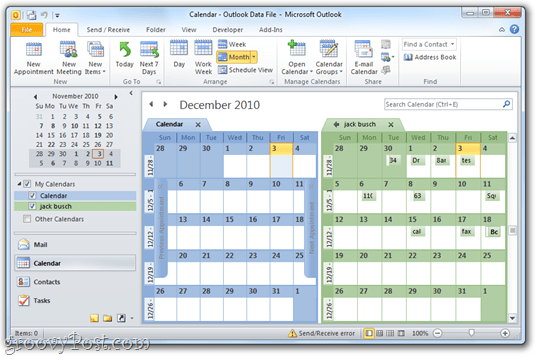 Kalendár Google / Outlook 2010 vedľa seba