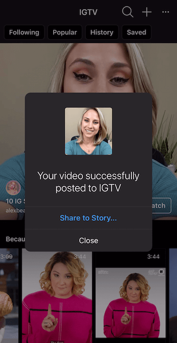 výzva na zdieľanie videa IGTV s Instagram Stories
