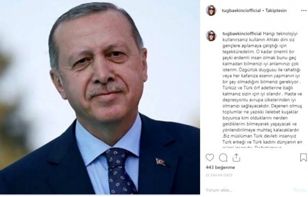 Tuğba Ekinci zdieľanie prezidenta Tayyipa Erdoğana