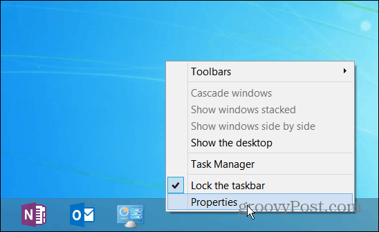 Vlastnosti panela úloh Windows 8.1