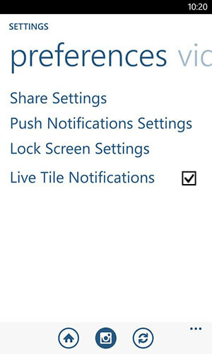 možnosti upozornení aplikácie Windows Phone Instagram