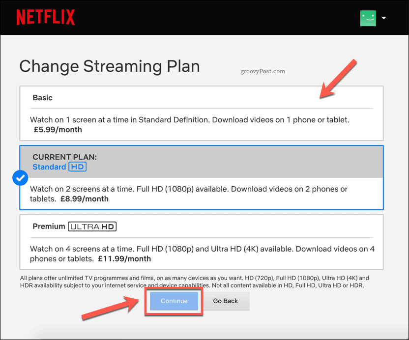 Zmena plánov predplatného Netflix