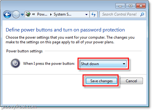 upraviť, čo bude robiť vaše vypnutie systému Windows 7, kliknite na tlačidlo Uložiť zmeny dokončiť