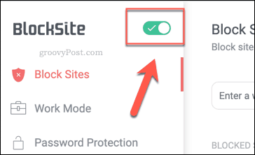 Tlačidlo povolenia funkcie BlockSite v prehliadači Chrome