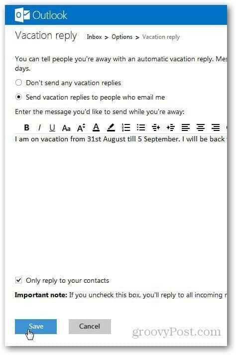 Správa o dovolenke v programe Outlook 3