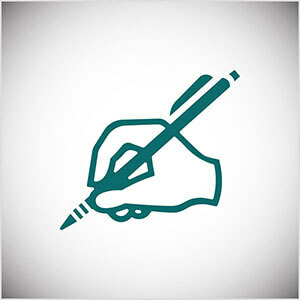 Toto je zelenomodrá línia ilustrácie ručného písania ceruzkou. Seth Godin praktizuje denné písanie na svojom blogu.