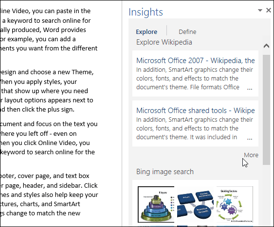 Ako používať funkciu inteligentného vyhľadávania s funkciou Bing v aplikácii Office 2016