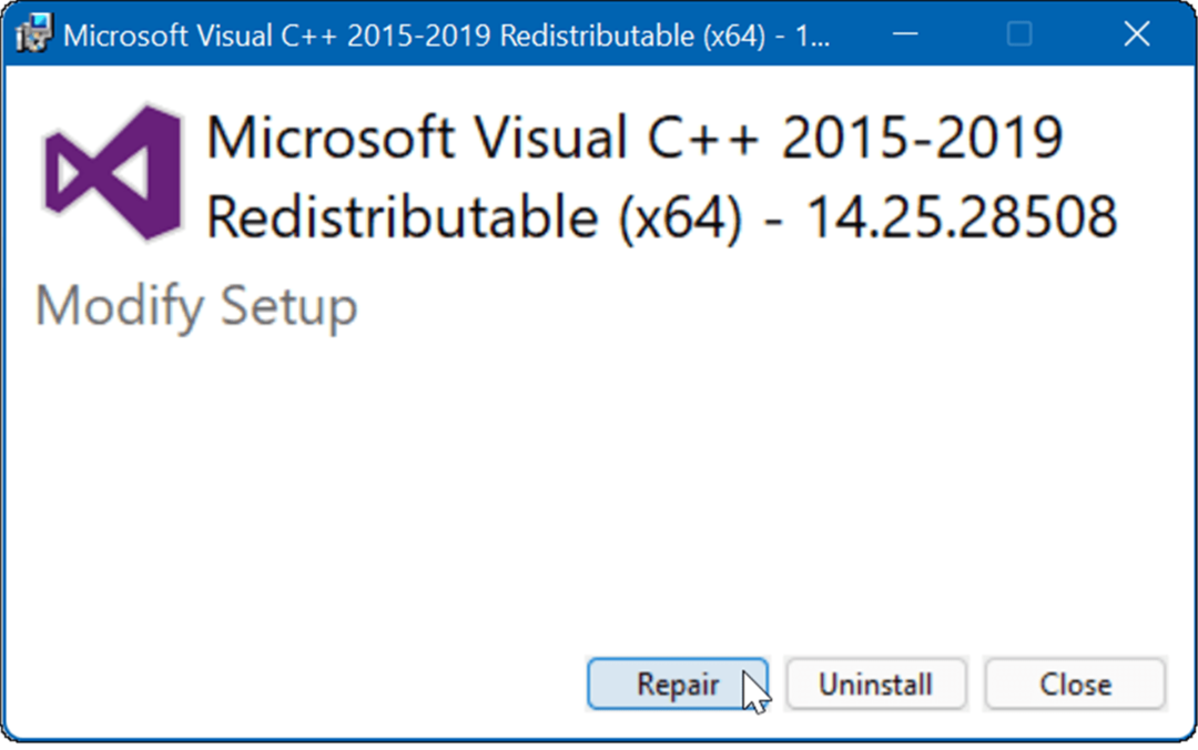 opraviť Microsoft Visual C Redistributable