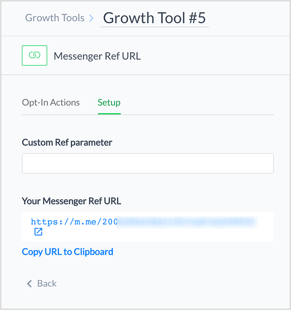Molly Pittman hovorí, že nástroj ManyChat Messenger Ref URL Growth Tool vám poskytne odkaz, ktorý niekoho nasmeruje na vášho chatbota Messenger.