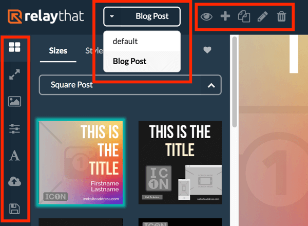 Pomocou ľavej ponuky môžete zobraziť rôzne rozloženia svojho projektu RelayThat a pomocou horného menu zvoliť svoj projekt.