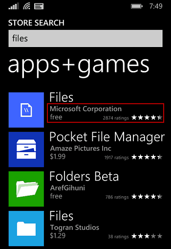 Súbory Windows Phone 8.1