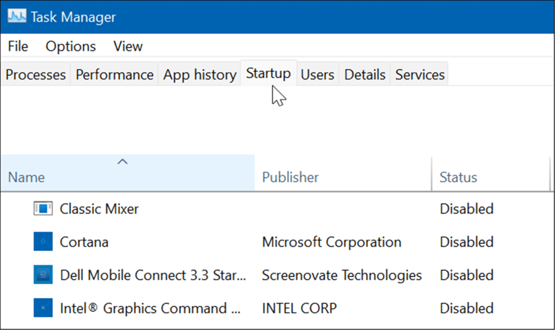 Správca úloh karta Startup Windows 11
