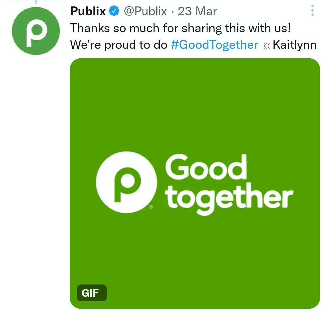 obrázok tweetu Publix s GIF