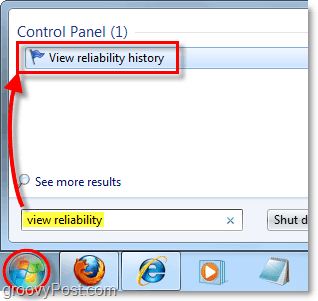 hľadať históriu spoľahlivosti systému Windows 7