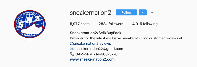 primárny účet Instagram pre SneakerNation2