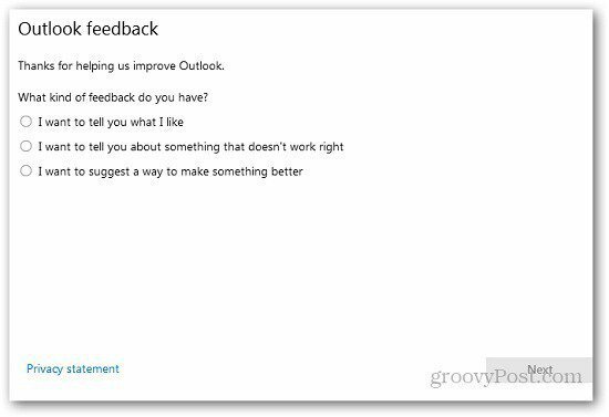 Spätná väzba programu Outlook 8