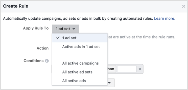 Pravidlo pre vytvorenie správcu reklám na Facebooku