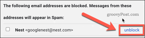 Odblokujte používateľa v nastaveniach služby Gmail