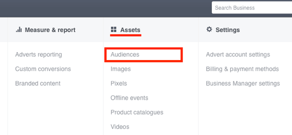 V aplikácii Facebook Ads Manager kliknite na publikum v stĺpci Diela.