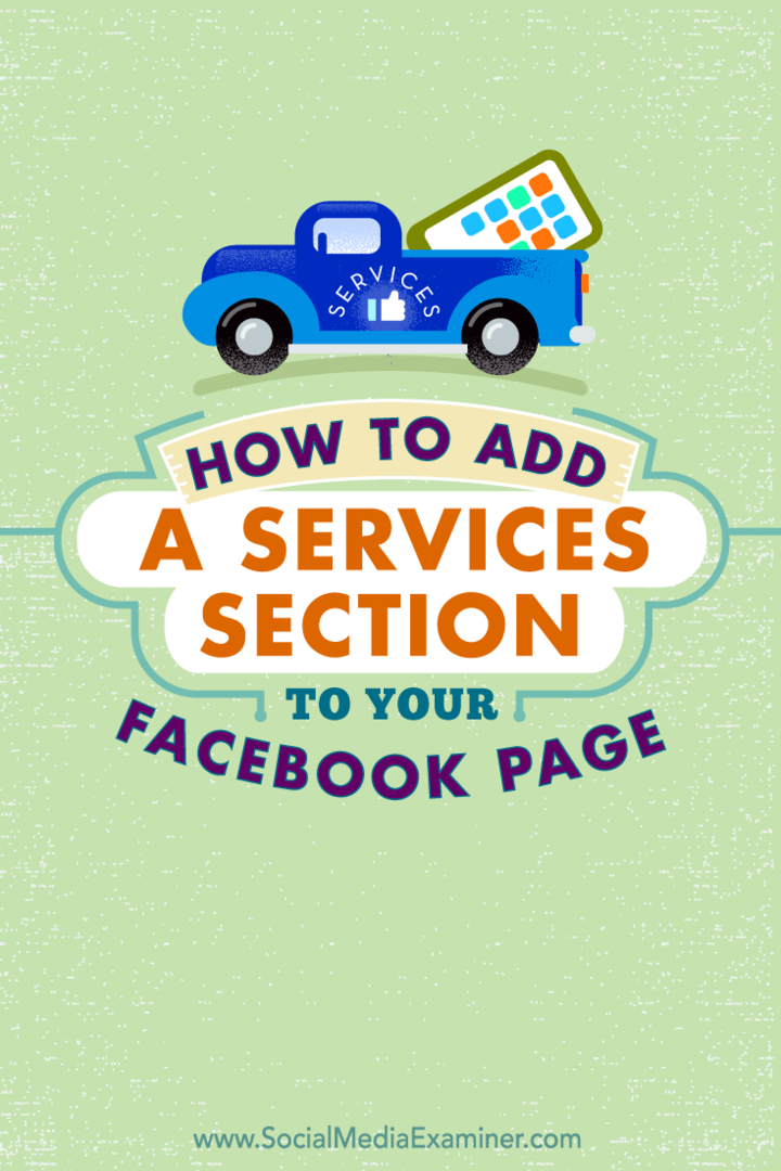 pridať sekciu služieb na facebookovej stránke