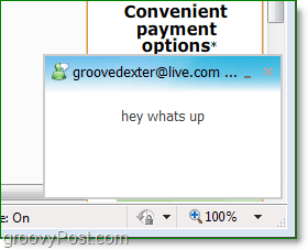 kde nájdete kontextové okná služby Windows Live Messenger pri používaní správ v online prehliadači