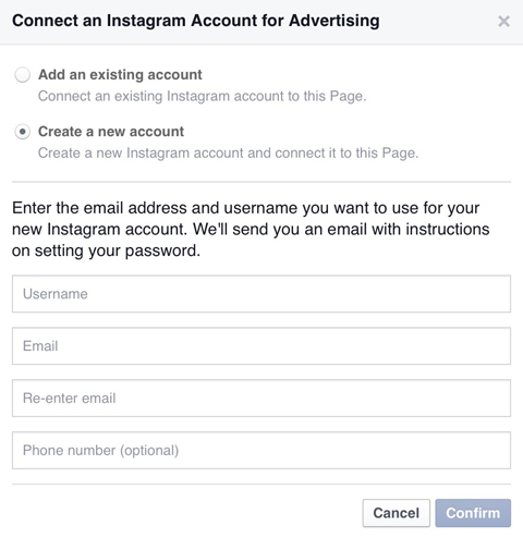 vytvoriť nový účet instagram na facebooku