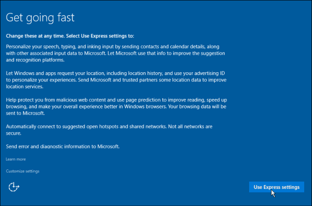 Expresné nastavenie Windows 10