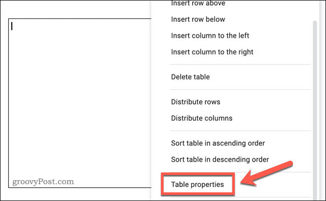 Prístup k ponuke možností tabuľky v Dokumentoch Google
