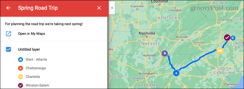Zobrazte mapu Road Trip v Mapách Google