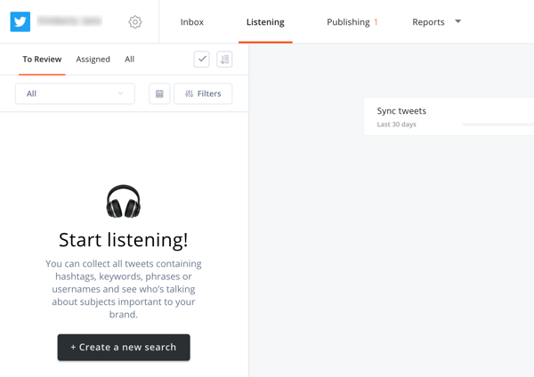Ako používať Agorapulse na počúvanie na sociálnych sieťach, krok 2 vytvorte nové vyhľadávanie na karte počúvania.