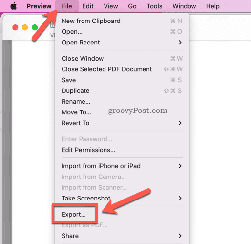 Exportovanie súboru PDF v aplikácii Preview na Macu