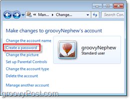 nájsť výzvu na pridanie hesla do používateľského účtu systému Windows 7