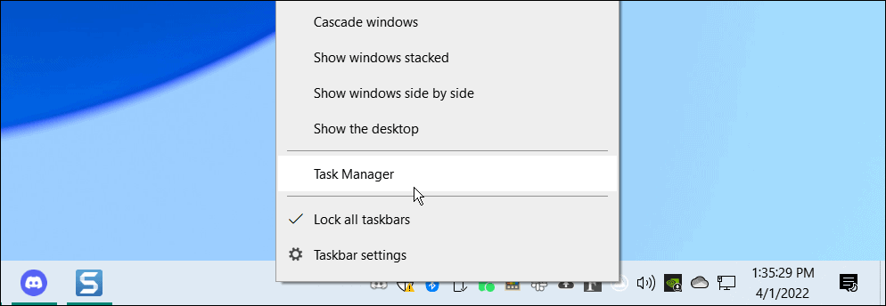 otvorte správcu úloh z panela úloh systému Windows 10
