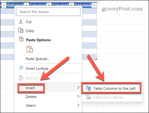 excel vložte stĺpce tabuľky doľava