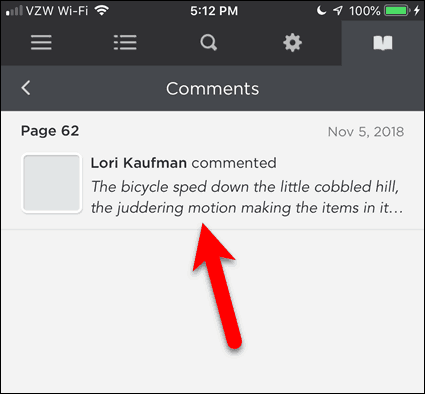 Klepnite na komentár v BookFusion pre iOS