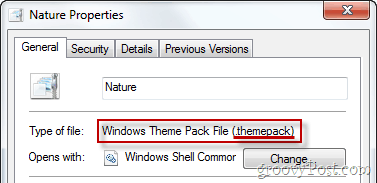 Vlastnosti súboru balíka Windows Theme Pack