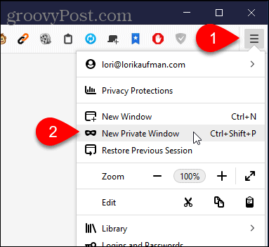V prehliadači Firefox pre Windows vyberte Nové súkromné ​​okno