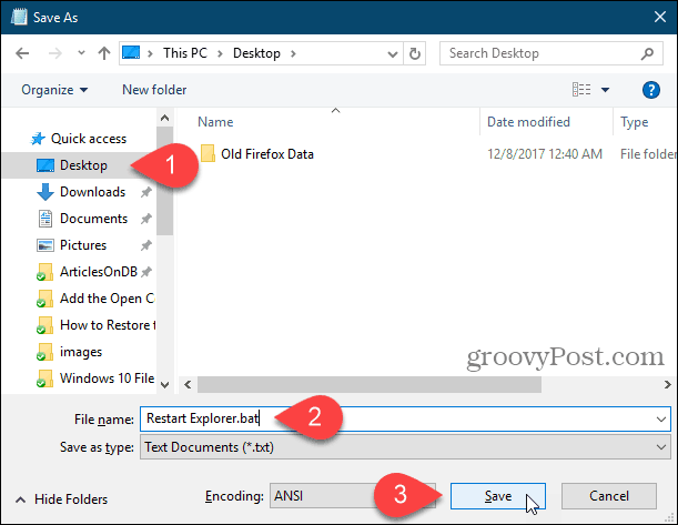 Uložte dávkový súbor na plochu v programe Poznámkový blok v systéme Windows 10