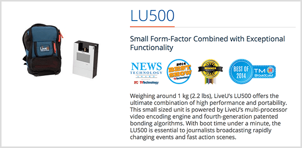 Luria Petrucci používa batoh LU500 na streamovanie živých videí na Twitchi. Na stránke predaja LiveU sa uvádza, že toto streamovacie zariadenie má malý tvarový faktor v kombinácii s výnimočnou funkčnosťou. Pod týmto popisom sa nachádza niekoľko ocenení za výrobky.