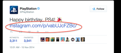 tweet pre PlayStation s odkazom na Instagram