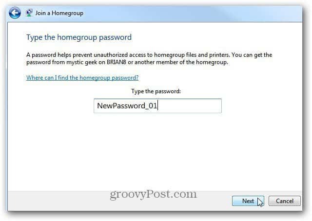Zadajte heslo domácej skupiny