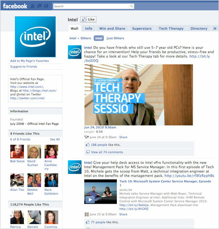 Facebookova stránka spoločnosti Intel