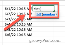 Zápis vzorca INT v Exceli